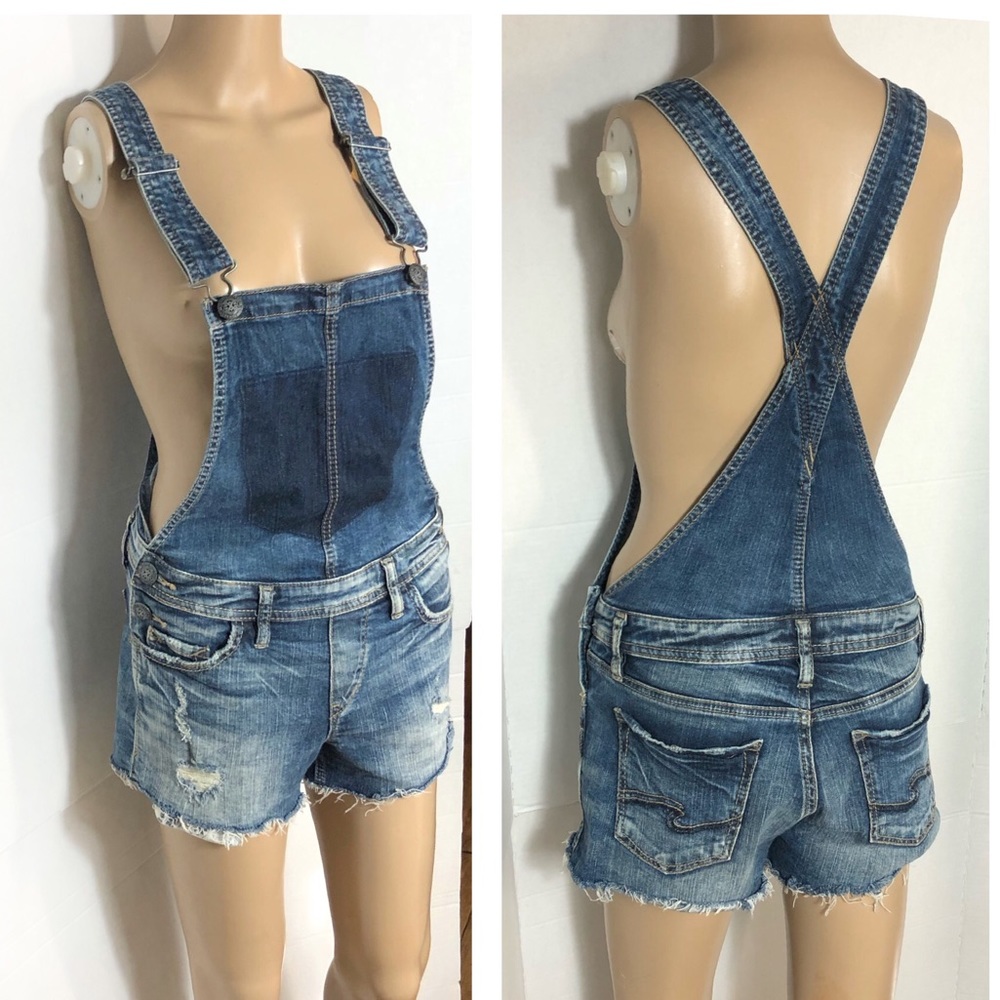Silver Jeans Super Stretch Distressed shortall denim Overalls